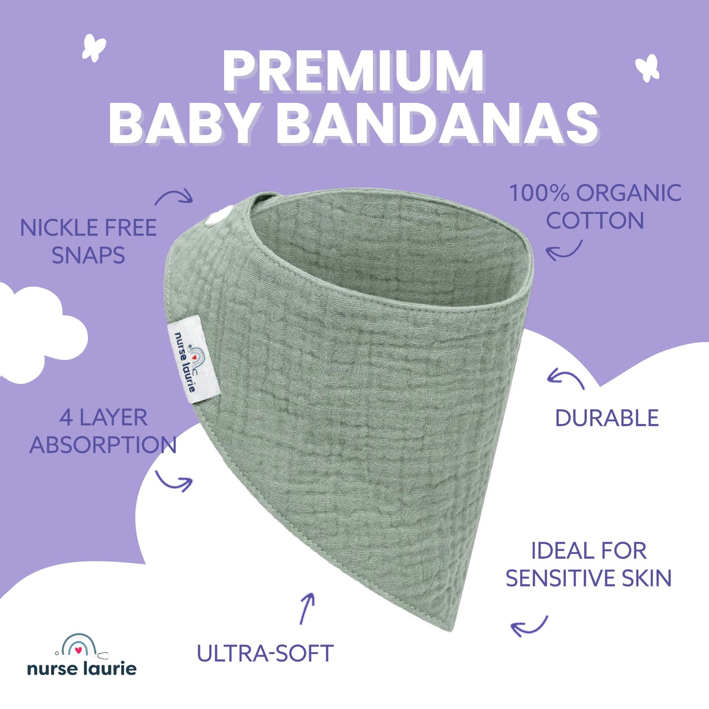 Nurse Laurie's Organic Cotton Muslin Drool Bandana Bibs